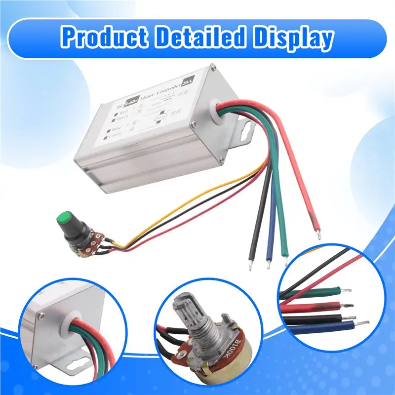 A44I-Motor Speed Controller DC9V 12V 24V 48V 60V 20A PWM Motor Speed Controller Regulator Driver 0-1200W Adjustable Current