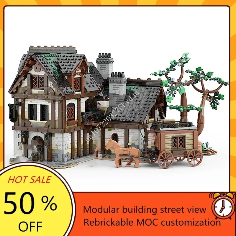 3443PCS Customized MOC Medieval Tavern Model Custom Puzzles Technology  DIY Creative Assembly Toys Holiday Gifts