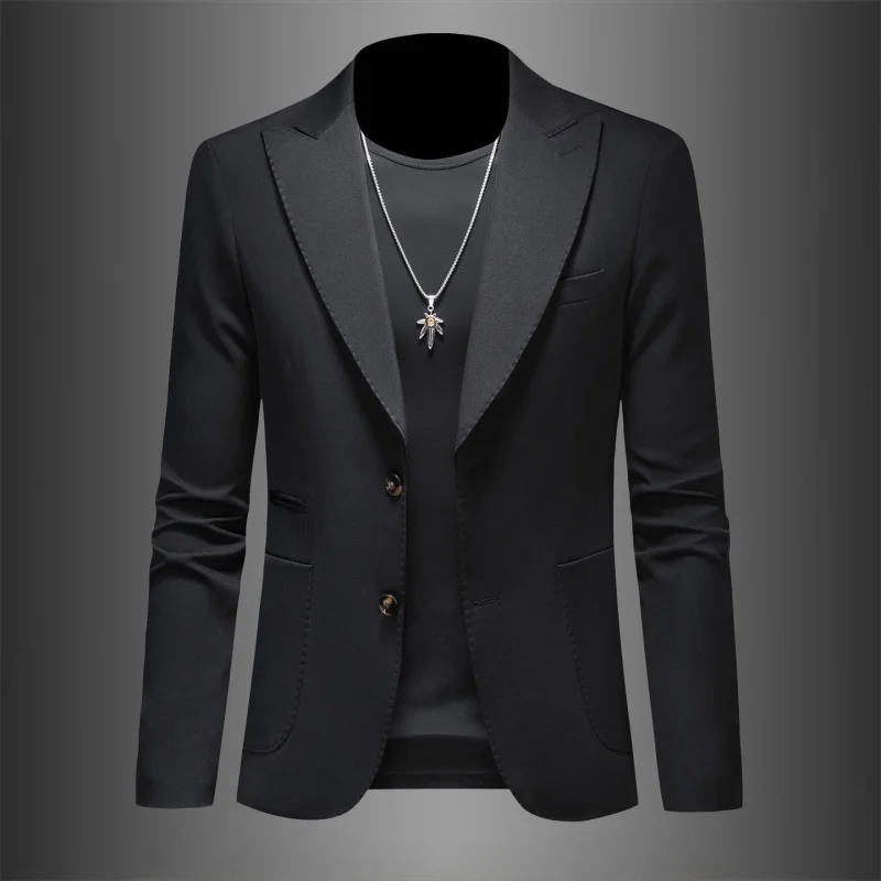 

Мужская демисезонная куртка с широким воротником, контрастной текстурой и декоративной строчкой, универсальная, для деловых поездок, однобортная