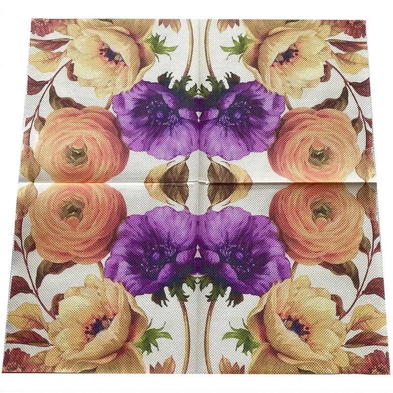 20pcs/Pac 33*33cm 2-Ply New Colourful Leaf Flower Printed Napkin Party Decoration Wine Glass Flower Paper Paper Placemat