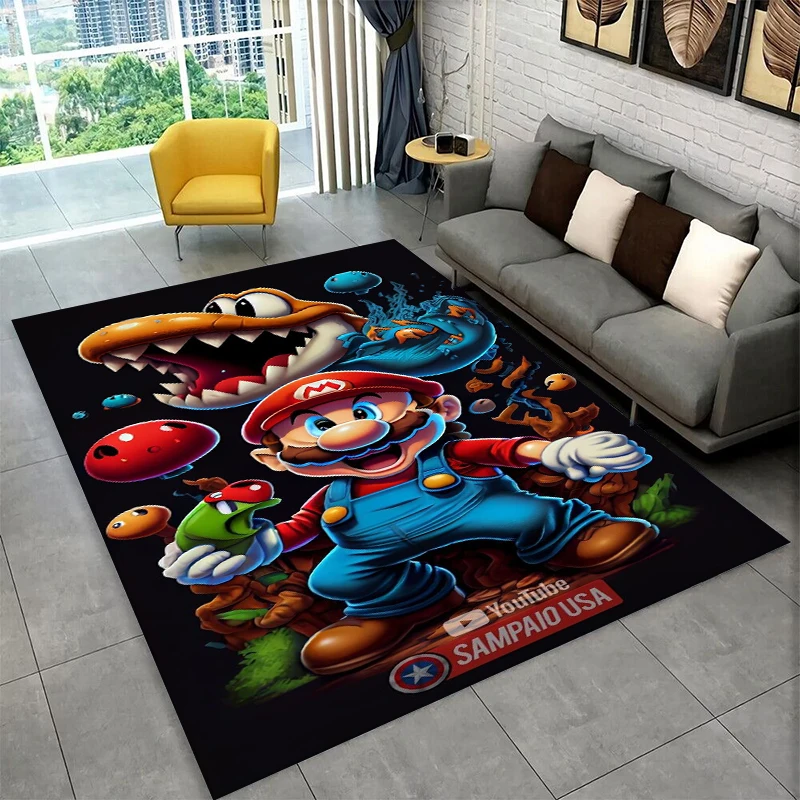 3D Cute Cartoon M-Mario Bros Game Non-Slip Area Rug for Living Room Bedroom Playroom,Carpet Floor Mat for Home Decor Holiday