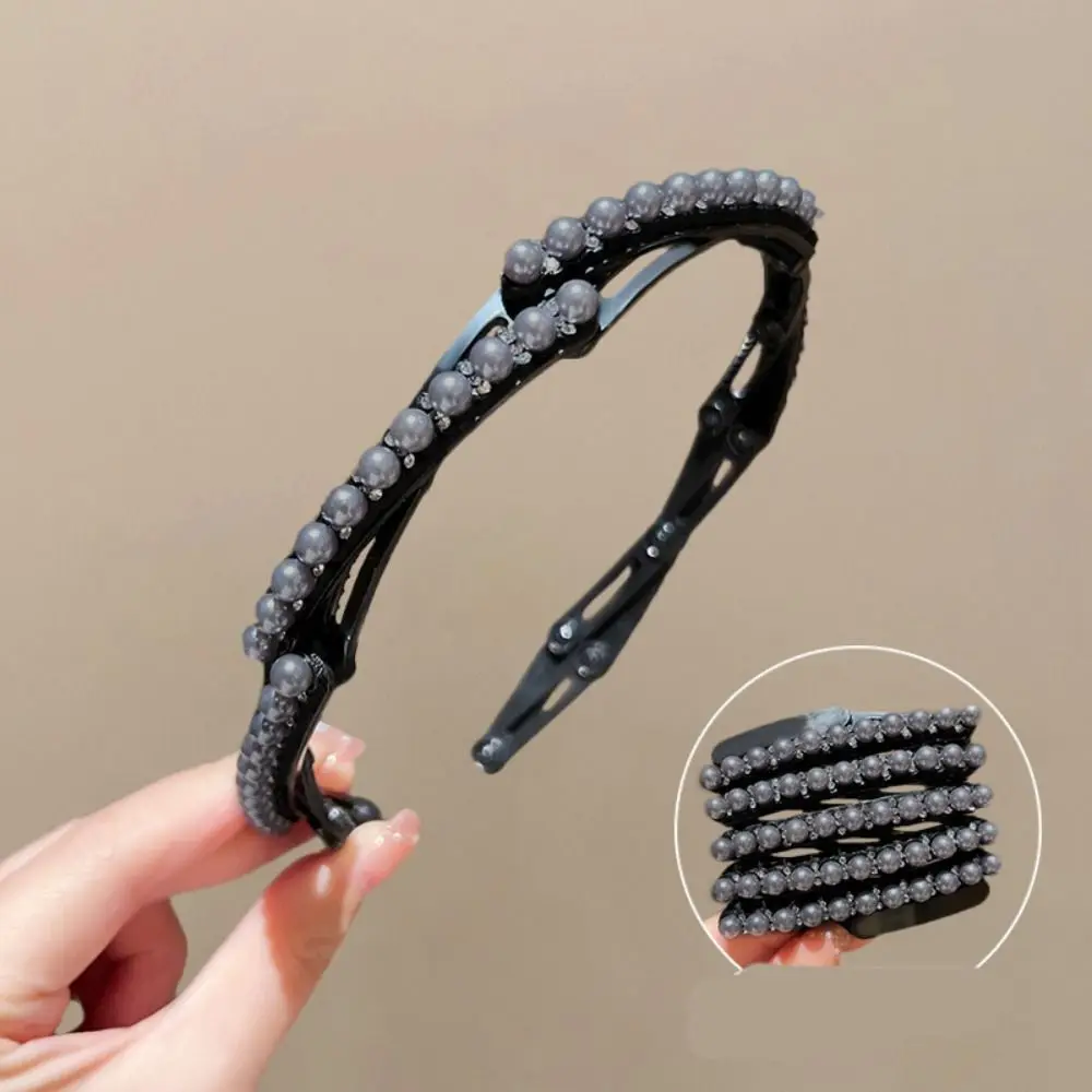 

Portable Foldable Rhinestone Headband Flower Extendable Pearl Hair Band Hair Clip Thin Girl/Women