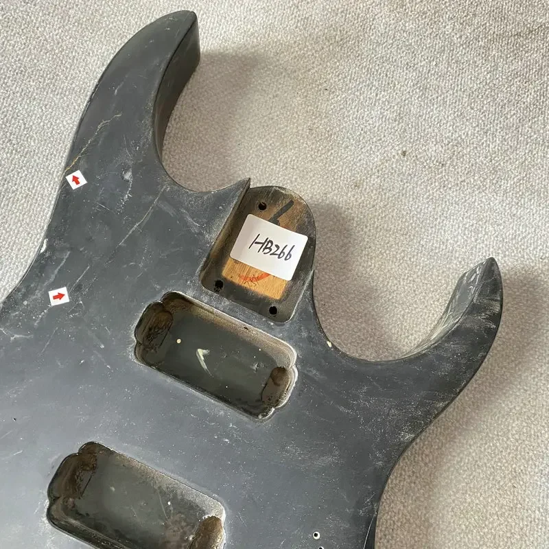 HB266 For Decoration Unfinished Electric Guitar Body Black Color With Paints&Wood Damages Cracks DIY Use
