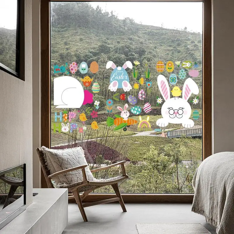 Easter Window Decals Rabbit Window Clings Electrostatic Double Sided Image Wall Decals Decorative Bunny Kids Gifts Home Decor