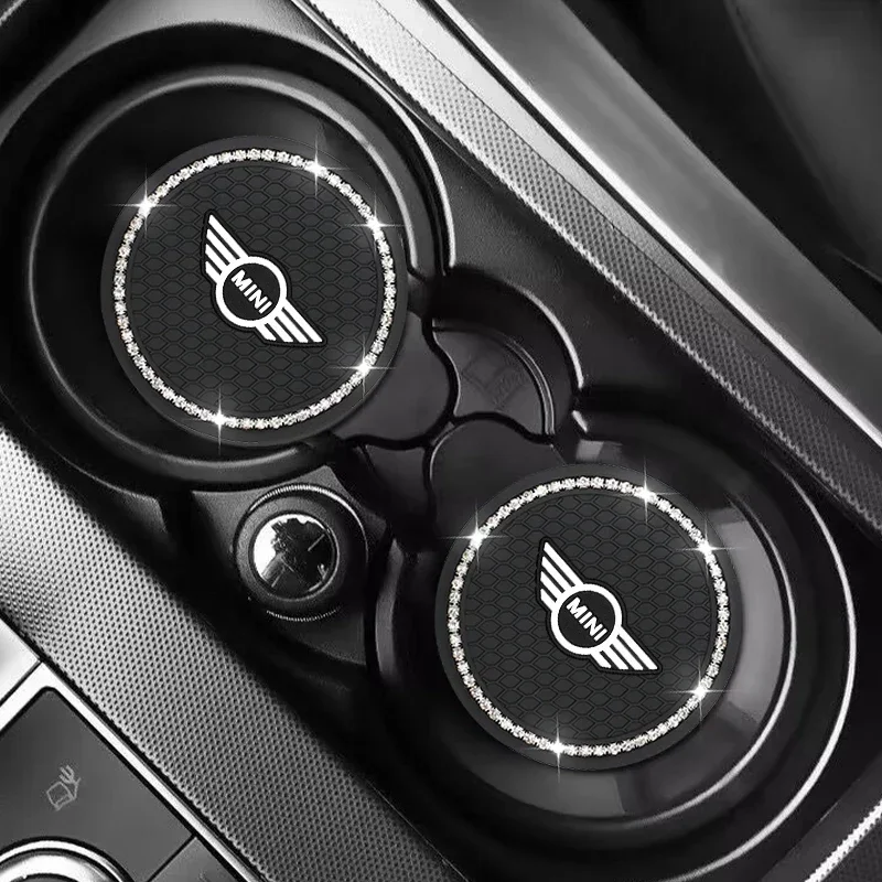 

1/2pcs Non-slip Car Diamond Water Cup Pad Rhinestone Silicon Mat For BMW MINI WORKS One Cooper JCW R60 R59 R58 R57 R56 R55 F55