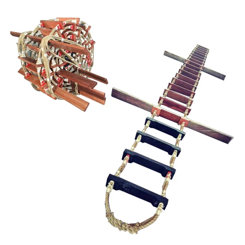 سلم حبل الطيار الخشبي للهروب من الطوارئ البحرية للسفينة