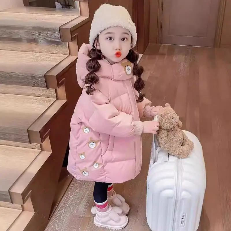 

Winter Girls Kids Clothing Hooded Padded Jacket Cotton Coat Thickening Warm Lightweight Hooded Puffer Casual Jacket Kawaii Coat