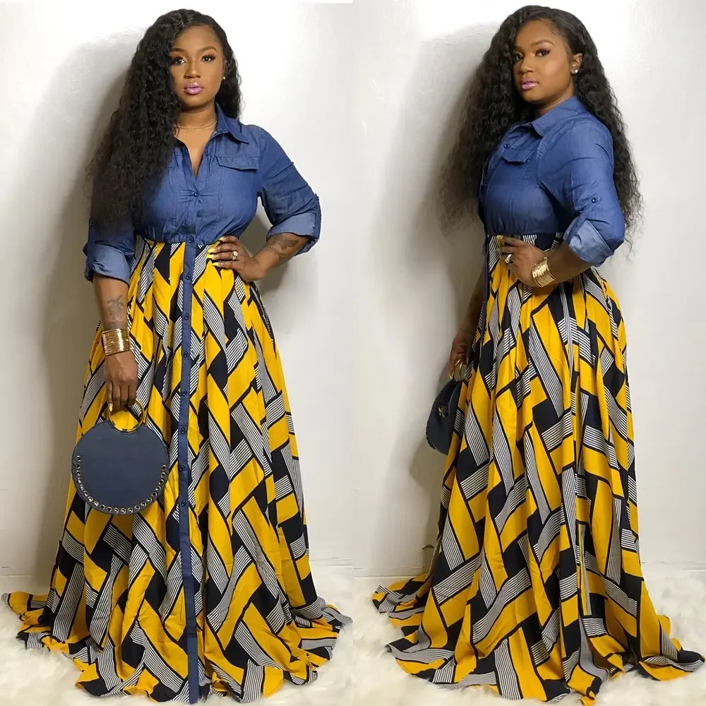 

African Dresses for Women 2021 Spring Fashion African Women Printing Long Dress African Clothes