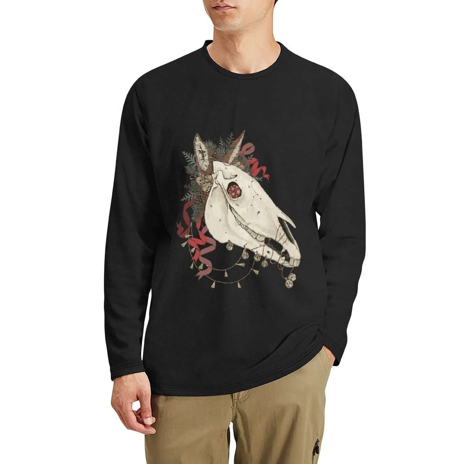 

Mari Lwyd greeting Long T-Shirt funny t shirt boys animal print shirt shirts graphic tees cute tops funny t shirts for men