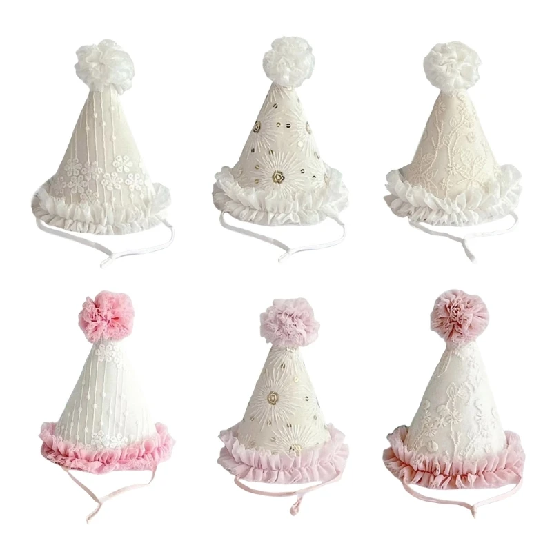 Trimmed Tulle Hat Birthday Celebration Hat Baby Caps Photography Props Kids Hat Conical Caps for Toddler