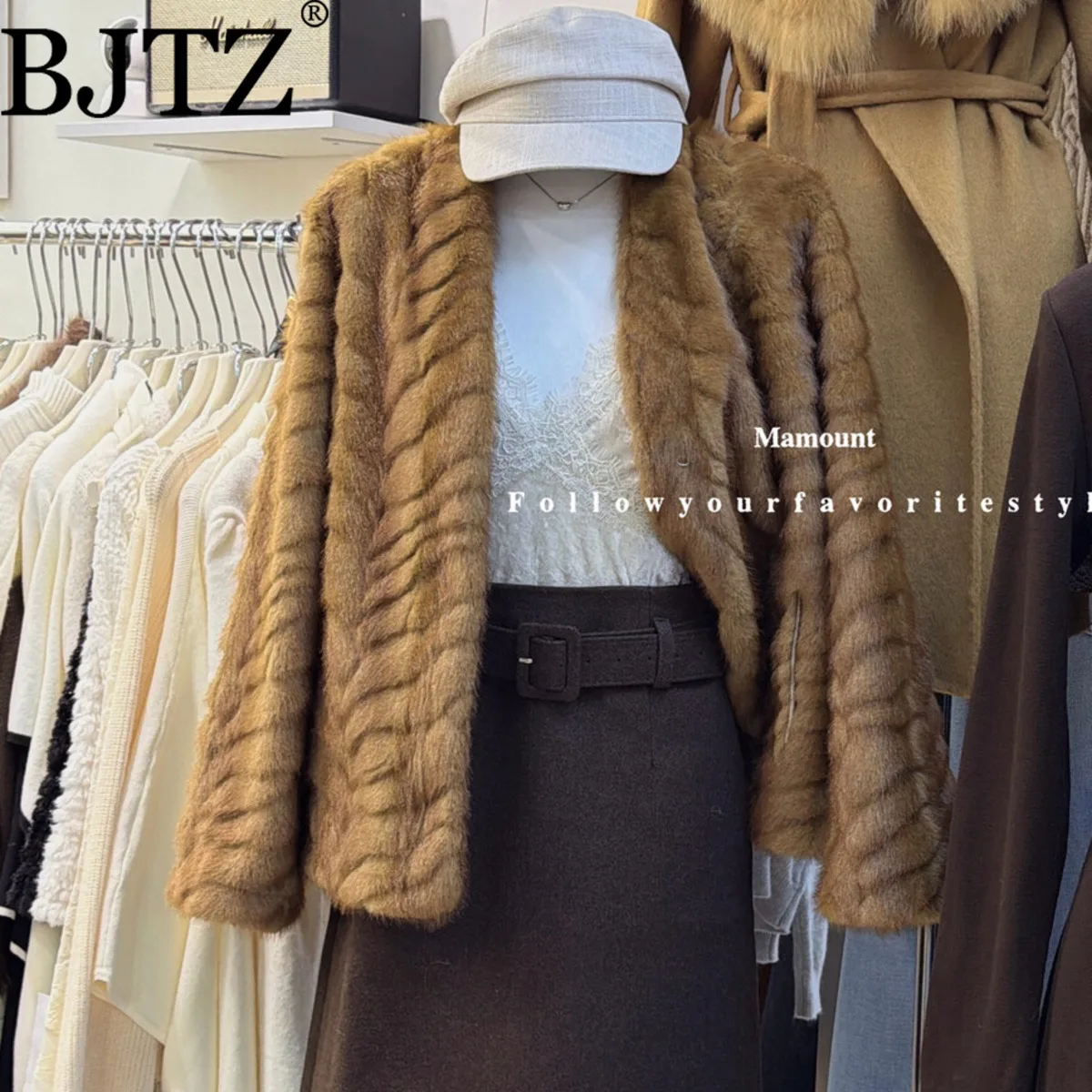 

BJTZ Winter Jacket Women 2025 Waterproof Faux Mink Herringbone Faux Fur Lined Warm Elegant Premium Comfortable Winter Casual