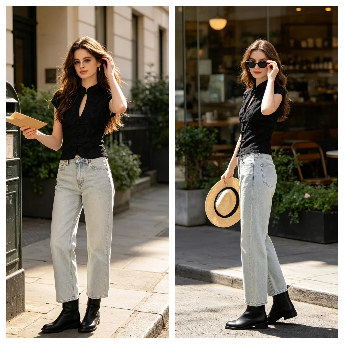 Guobioziy Women's Top 2026 Summer New Black Jacquard Knot Button Hollow Out Top Elegant and Stylish Fashionable Socialite Style
