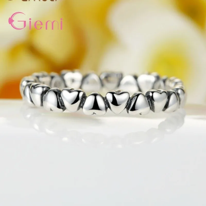 

100% Genuine 925 Sterling Silver Small Heart Shape Circle Round Finger Rings For Women Wedding Birthday Party Jewelry Gift