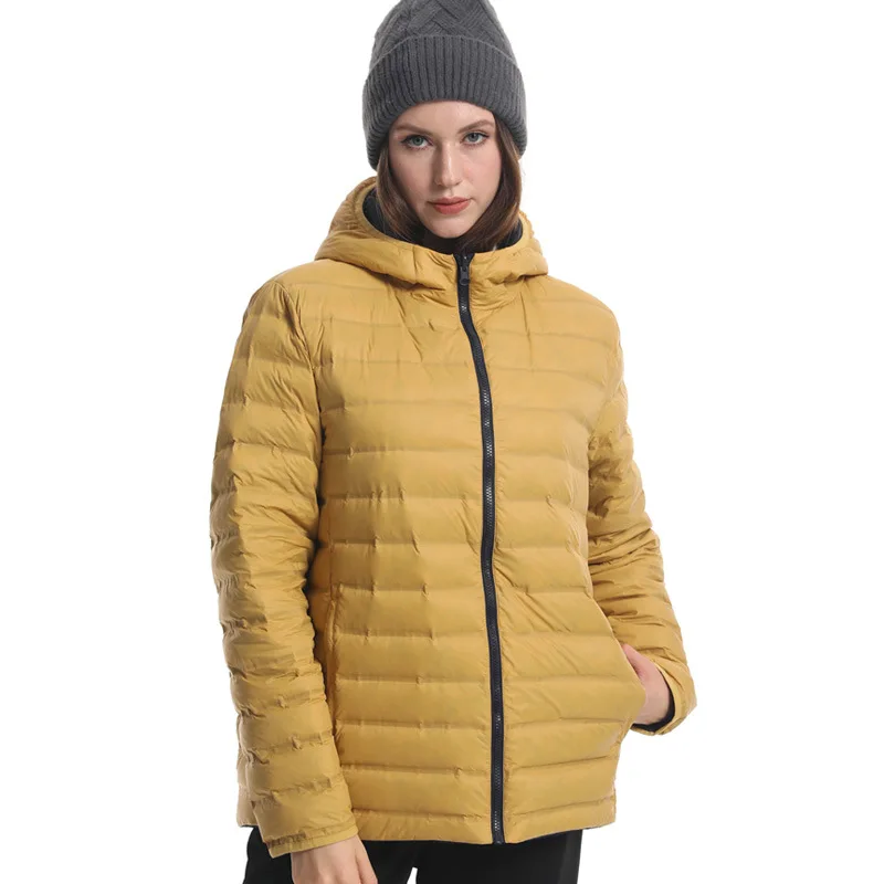 Men And Women Unisex White Duck Down Hoodie Jacket Lightweight Waterproof Both Sides Wearable Down Hooded Warm Coat