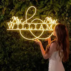 Letrero de neón con nombre personalizado para boda, telón de fondo LED, decoración de pared, recepción USB, regalos para aniversario