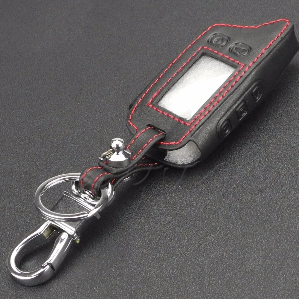 jingyuqin For Tomahawk TW9010 TW9020 TW9030 Two Way Alarm System LCD Controller Keychain 5 Buttons Remote Leather Key Cover Case