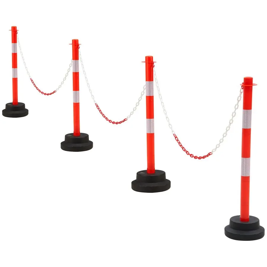 

4 упаковки 34-дюймового столба для делителя дорожного движения со светоотражающим воротником, оранжевыми защитными конусами и утяжеленными пластиковыми цепными усилителями длиной 5 футов