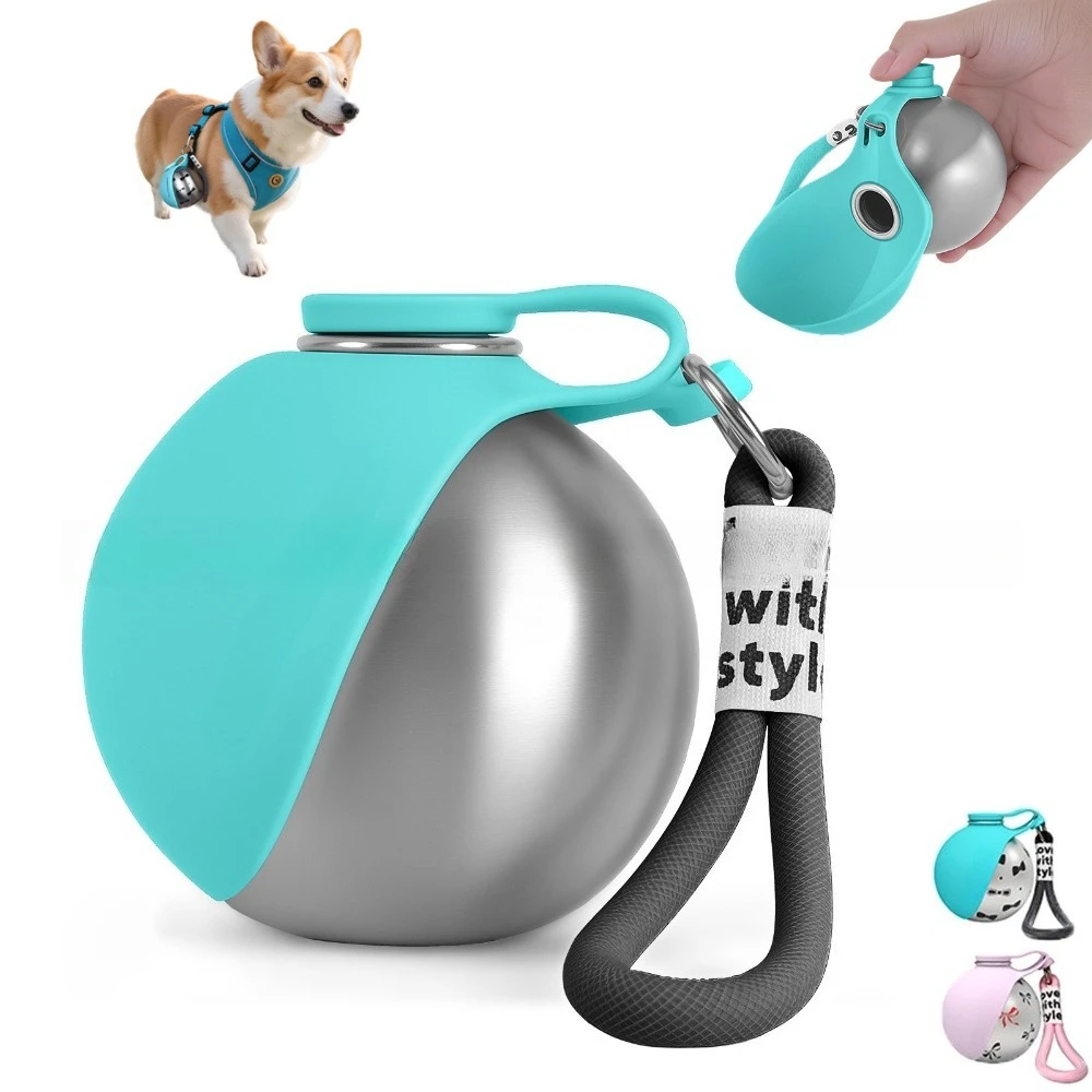 

285ml 2-in-1 Portable Dog Drinker,Leak-Proof Feeder Dogs Bottle Compact Stainless Steel Silicon Pet Supplies for Outdoor Travel