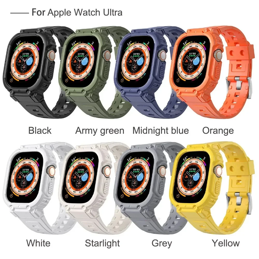 Case Strap for Apple Watch Ultra 49mm 45mm 44mm 41mm 40mm Silicone Band for Iwatch Series 8 7 6 Se 5 4 Protective Cover Bracelet