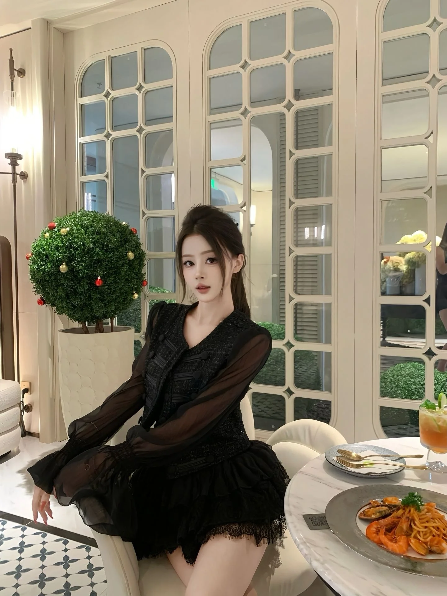 Sweet Cool Short A-Line Skirt Black T-Shirt Set High Waist Youthful Polyester Fiber Casual Cute Style No- Elastic Waist