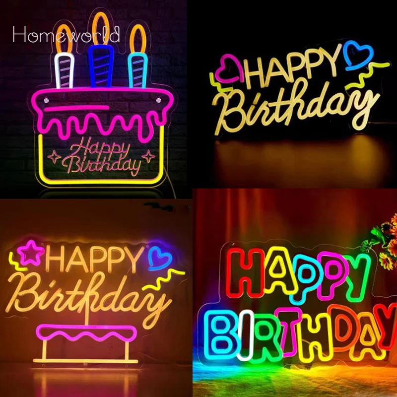 

Happy Birthday Neon Signs Led Lights Hanging Up Sign Bedroom Decoration For Party Supplies Birthday Party room wall decor Gift