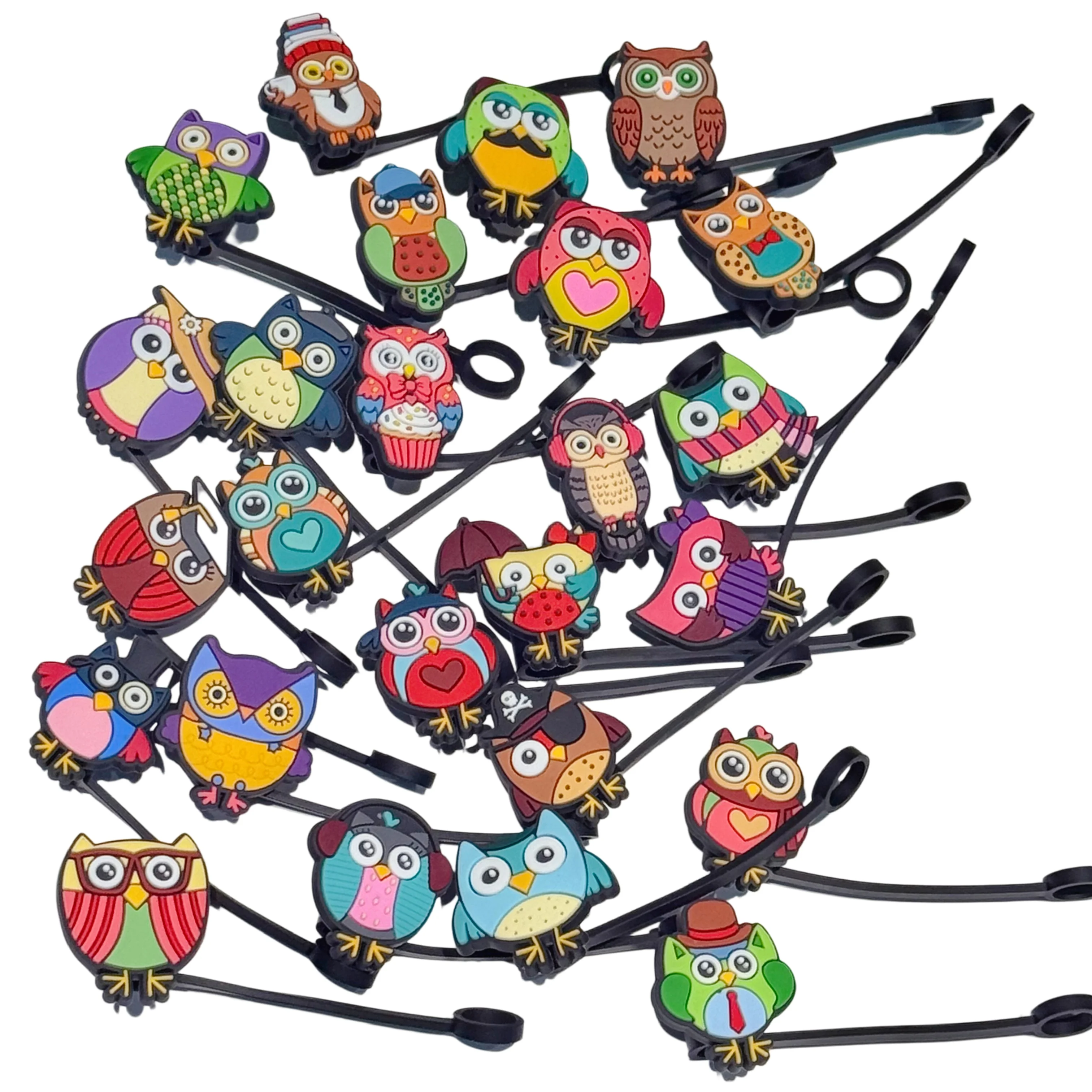 1-25Pcs Cartoon Bird Owl Straw Cover Cap For Stanley Cup Reusable 10mm Silicone Straw Topper Compatible 30&40 Oz Kids Tips Lids
