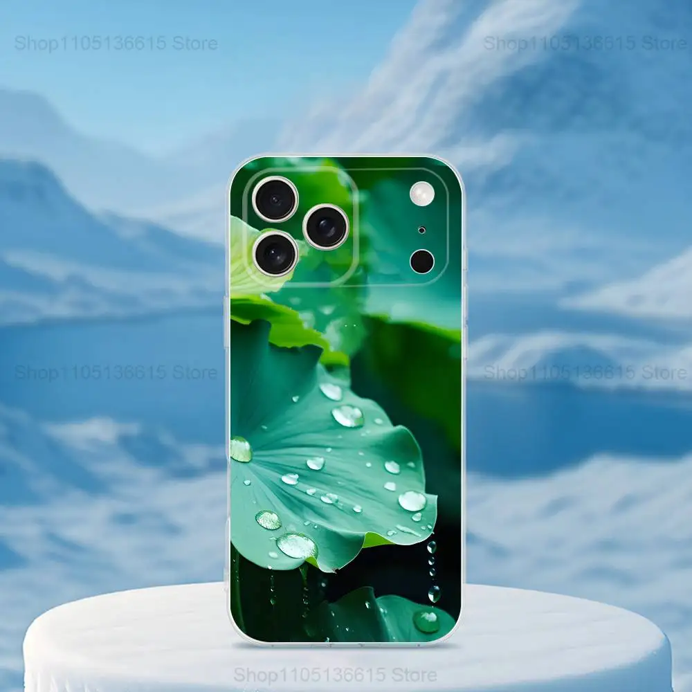 Funda de teléfono Nature Lotus Leaf para iPhone 16,15,14,13,12,11,17 Pro,Max,Plus,X,XS,XR,SE,Mini cubierta suave transparente
