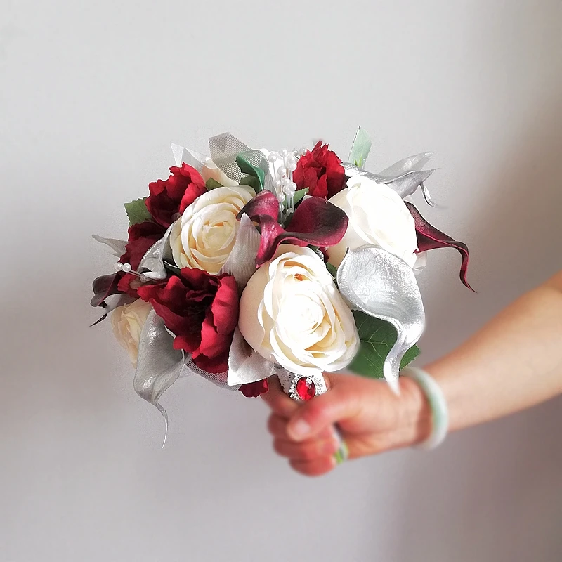 Whitney Wedding Collection 219  Bouquet for The Bride And Bridesmaids Silver Calla Lilies with Ivory Roses ramo de novia boda