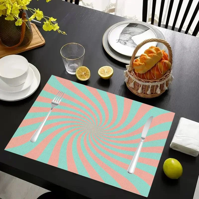 VIKAMA Christmas Placemat Pink Green Spiral Swirl, Waterproof Oil-Proof Heat-Resistant Dining Table Mat for Holiday Home
