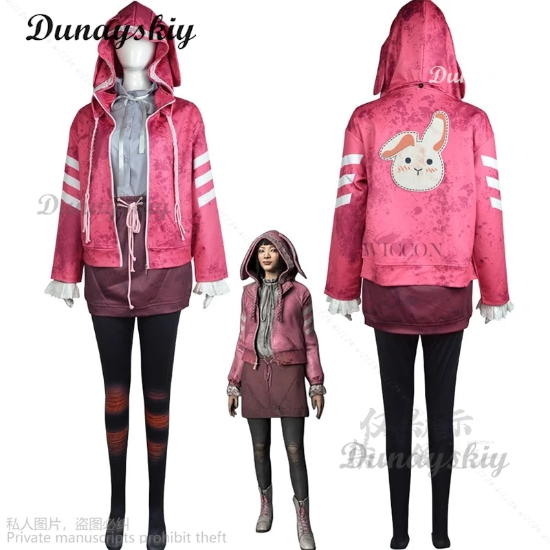 

Feng Min Cosplay Costumes Pink Faux Leather Uniform Game Dead Daylight Cosplay For Women Girls Support Uniform Pink Coat Cosplay