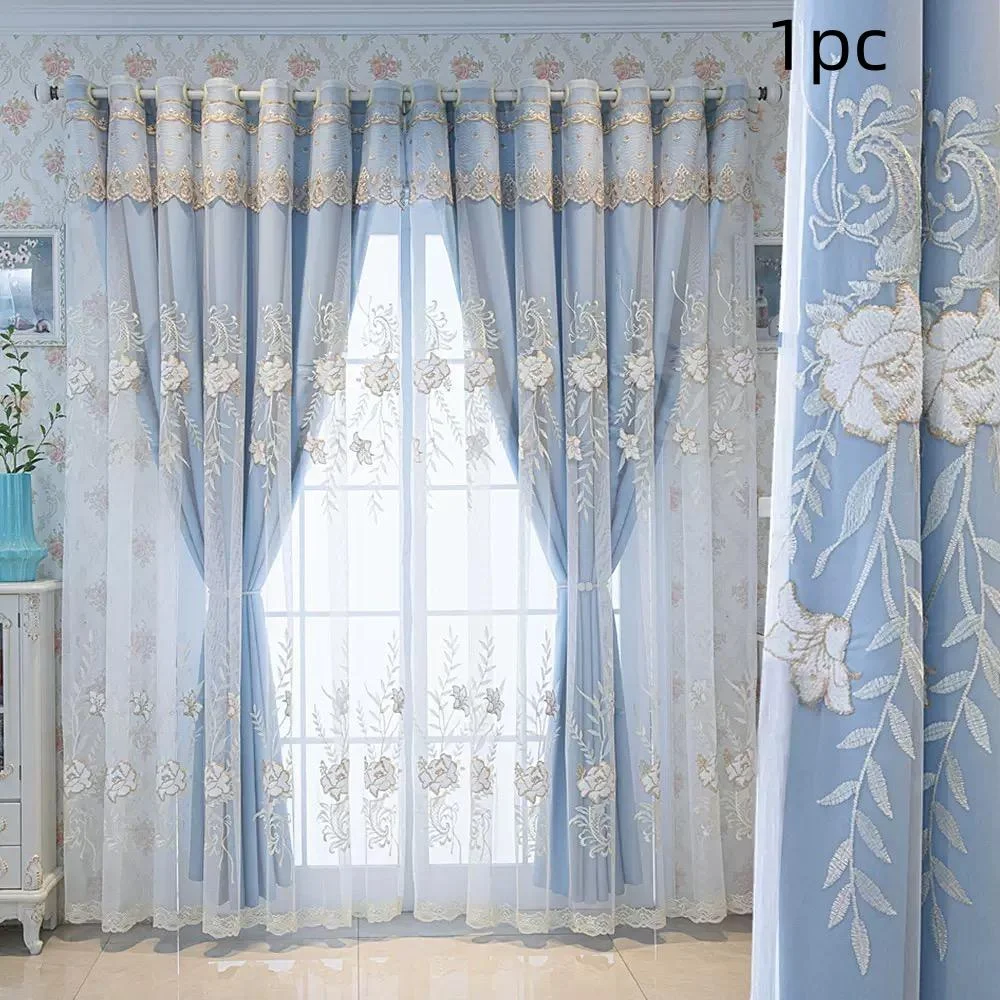 1pc Double Layer Light Blocking Luxury  Embroidered Curtain Sheer and Darkening Bedroom Balcony Living Room Atmosphere Drape