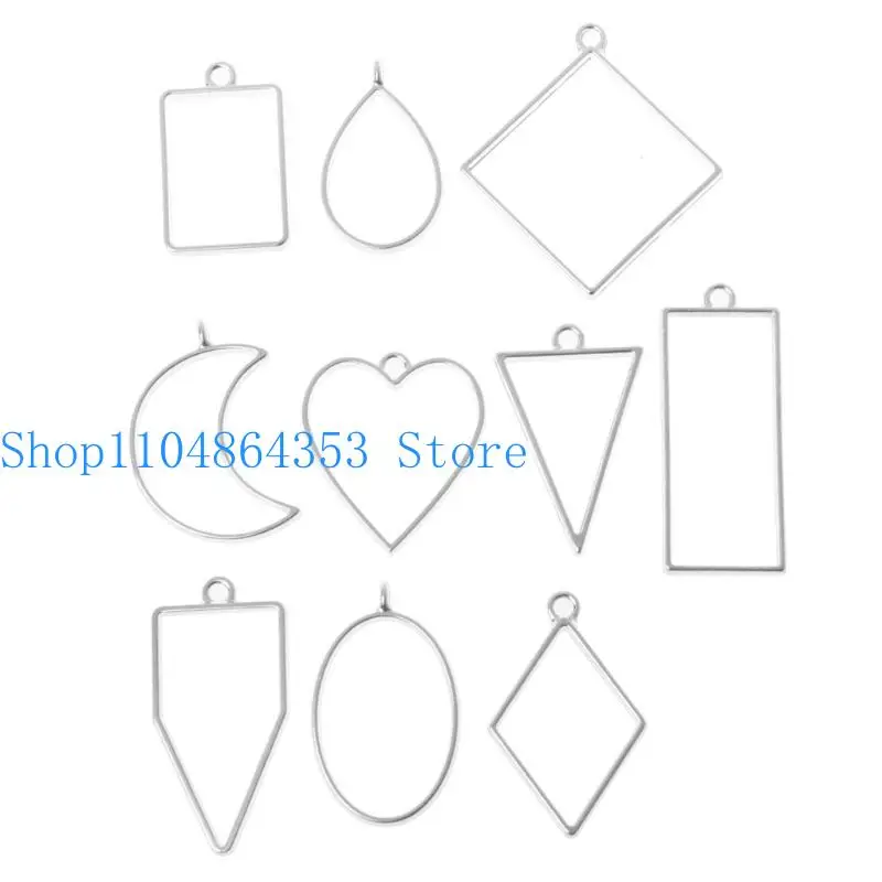 

652F 10Pcs Geometric Frame DIY Bracelet Mini Frame Gold Bronze Silver Charm Bezel