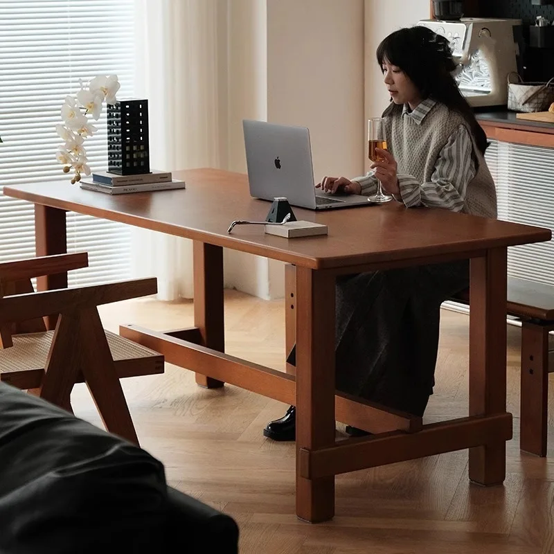 

Customizable retro solid wood dining table household large board long table Nordic small apartment