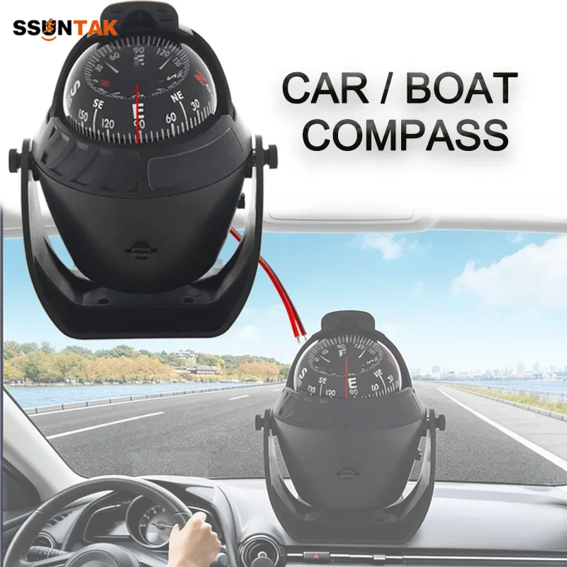 

SSUNTAK Boat Navigation Compass with LED Light Pivoting High Precision,Flush Mount for Marine Vehicle Dashboard Navigation