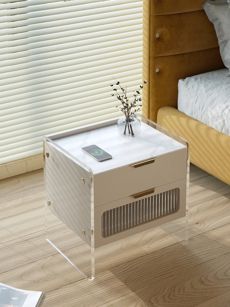 Bedside cabinet with rechargeable quick-charging acrylic double-pumping storage modern bedside cabinet