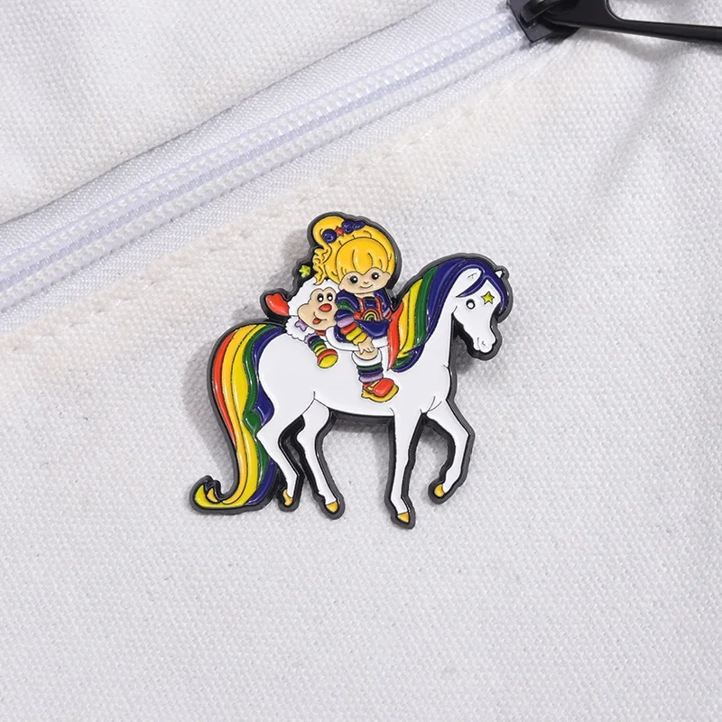 Fashion Cartoon Animation Girl Decoration Brooch Unicorn Rainbow Lapel Pin Backpack Accessories Clothes Jewelry