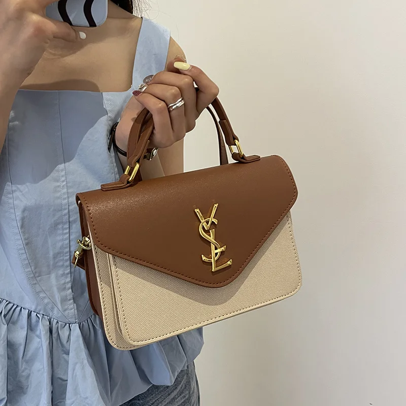 Mini bolso cuadrado de diseñador 2025 – Bolso de lujo de dos tonos con logotipo de metal, bandolera y asa superior, moda de alta gama para mujer