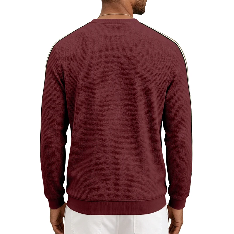 Men's 1-Piece American-Style Simple Casual Breathable Top, Commuter Waffle Loose Round Neck Lightweight Hoodie