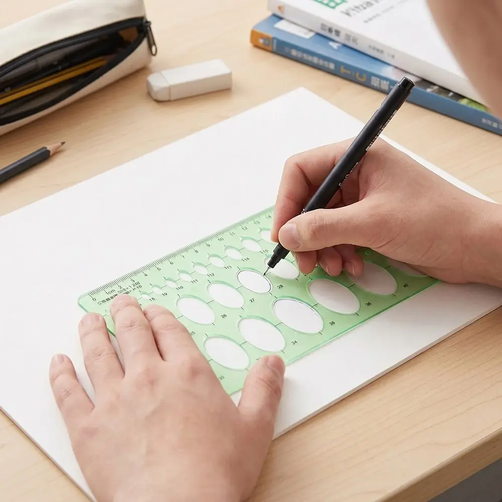 4Pcs Clear Circle Template Green Plastic Professional Plastic Oval Stencil Multifunctional Scratch Resistant