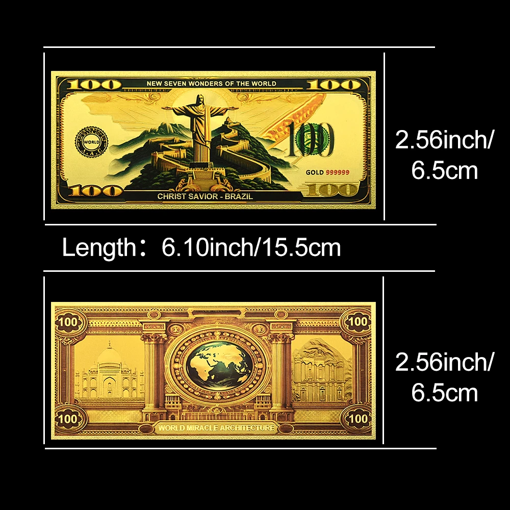سبع عجائب العالم أوراق نقدية من رقائق الذهب ، تاج محال الكولوسيوم إيتزا بيترا بيتشو هدية نقود بلاستيكية ماتشو ، دولار