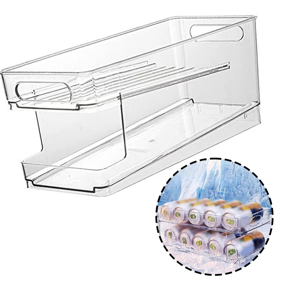 1Pc Clear Plastic Storage Box Stackable Rectangle Bin For Refrigerator Cans Beverage Beer Tray Kitchen Organizer Space Saving