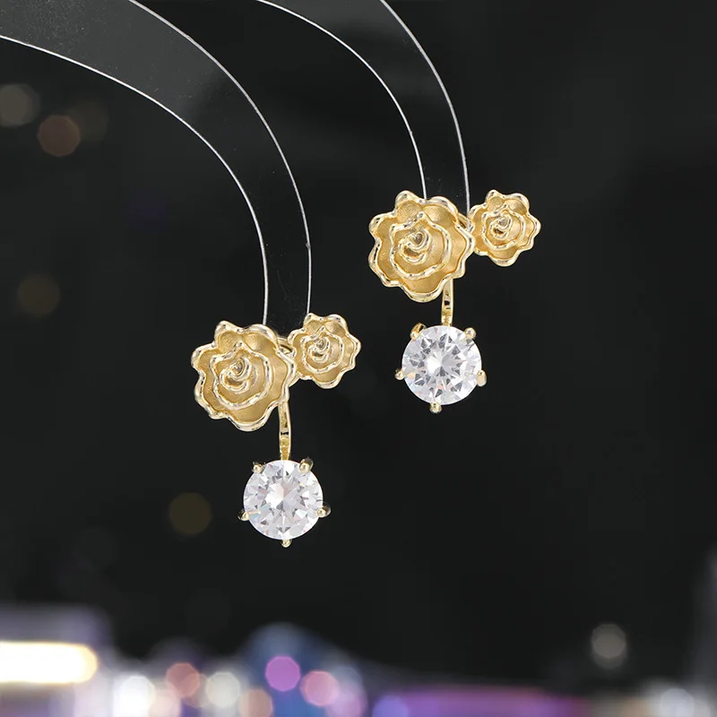 Винтажные серьги с французскими розами, две пары нишевых серег-гвоздиков спереди и сзади для женщин.