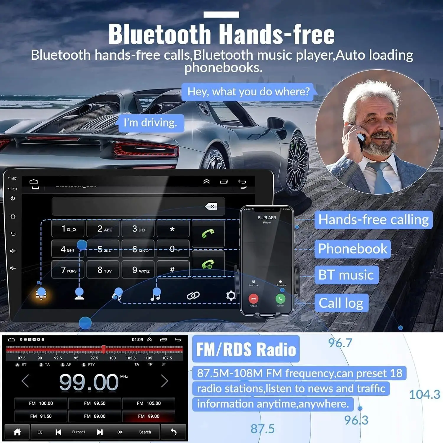 10-Inch Touchscreen Double DIN Car Stereo Receiver Compatible with Jeep Wrangler JK 2007-2017, Apple CarPlay, Android Auto, Bluetooth, Steering Wheel Control, FM Radio, GPS Navigation, Backup Camera, 4GB RAM+64GB ROM view 4