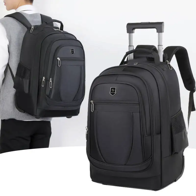 Large Capacity Travel Backpack With Wheels Hidden Pull Rod Waterproof Carry On Luggage Weekend Travel Bag For Men Business Trip