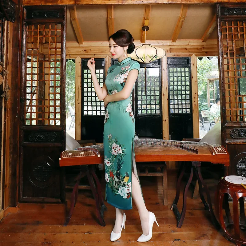 Large Size Chinese Traditional Qipaos Dress Female Sexy Slim Fit Slit Cheongsam Vintage Printed Flower Vestidos De Festa 5XL
