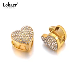Lokaer Fashion Rhinestone Heart Stainless Steel Hoop Earrings High Quality Waterproof Charm Jewelry For Women E24121