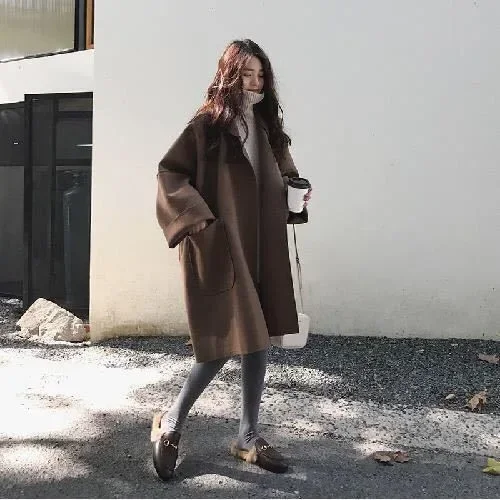 Plus Size 2024 Nuovo stile coreano Autunno/Inverno Cappotto di lana Petite Allentato di media lunghezza Studente Giacca versatile per le donne