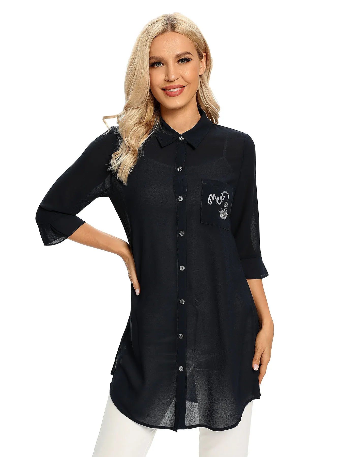 Gewebtes, modisches Freizeithemd für Damen für Frühling und Sommer