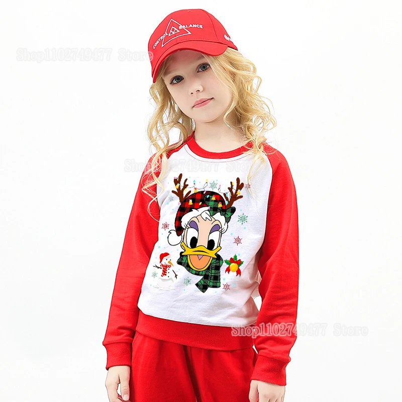 Christmas Disney&Mickey Mouse kids shoulder sweatshirt cartoon cute round neck pullover sweatshirt Xmas party decoration top