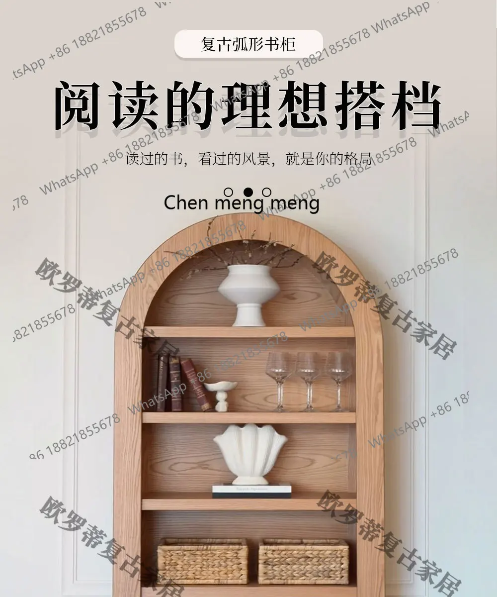 American solid wood bookcase study independent bookcase French retro living room home floor display cabinet